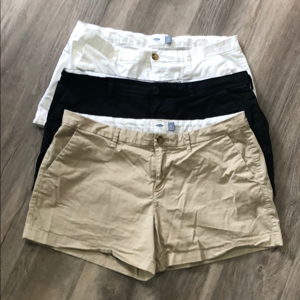 Black, Shite and Khaki shorts
